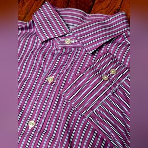 POLO Ralph Lauren Mens 17 34/35 Regent Classic Fit Pink White Striped Shirt C1